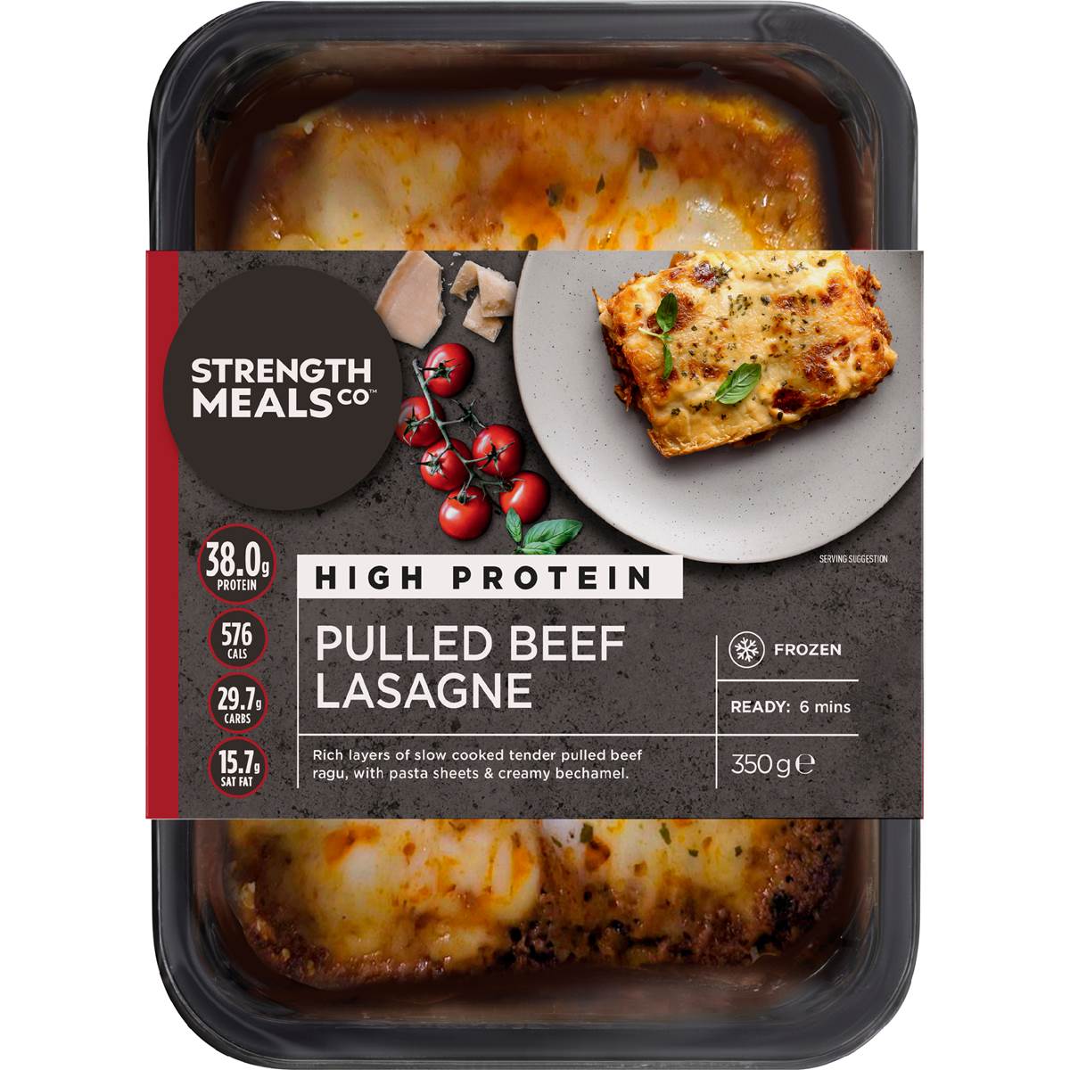 Strength Meals Co Frozen Pulled Beef Lasagne High Protein 350g