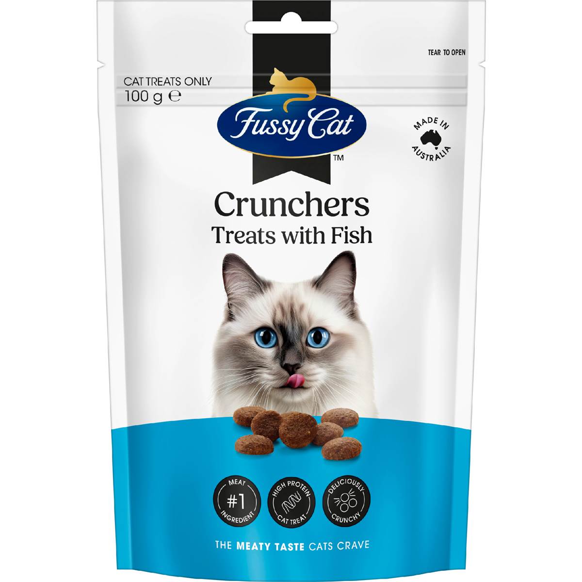 Fussy Cat Grain Free Crunchers Adult Cat Treats With Fish 100g – Woolworths