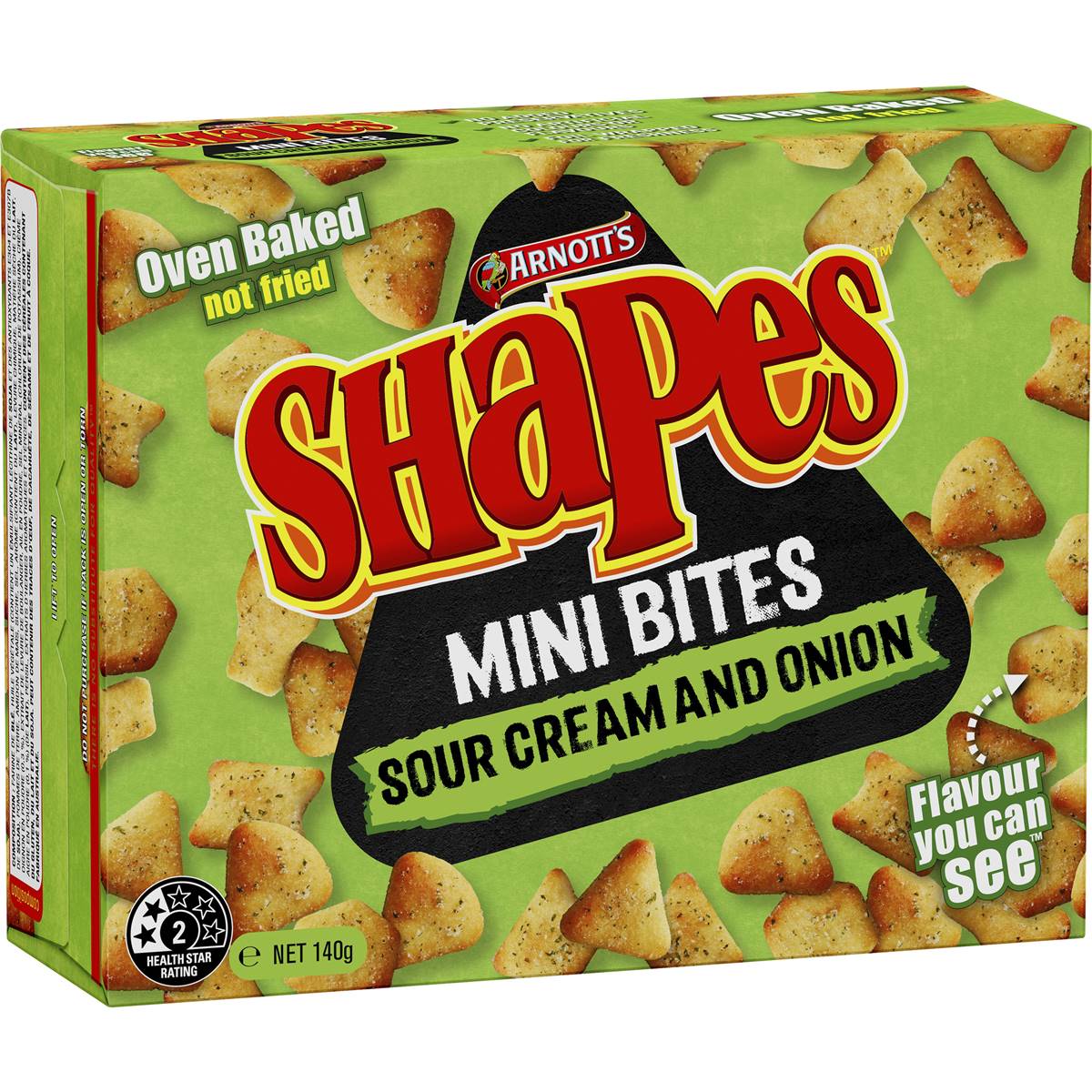 Calories in Arnotts Shapes Mini Bites CrackersCheese Bacon calcount