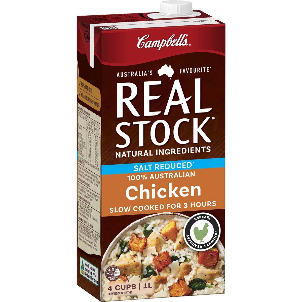 Calories in Campbell's Real Salt Reduced Chicken Stock calcount