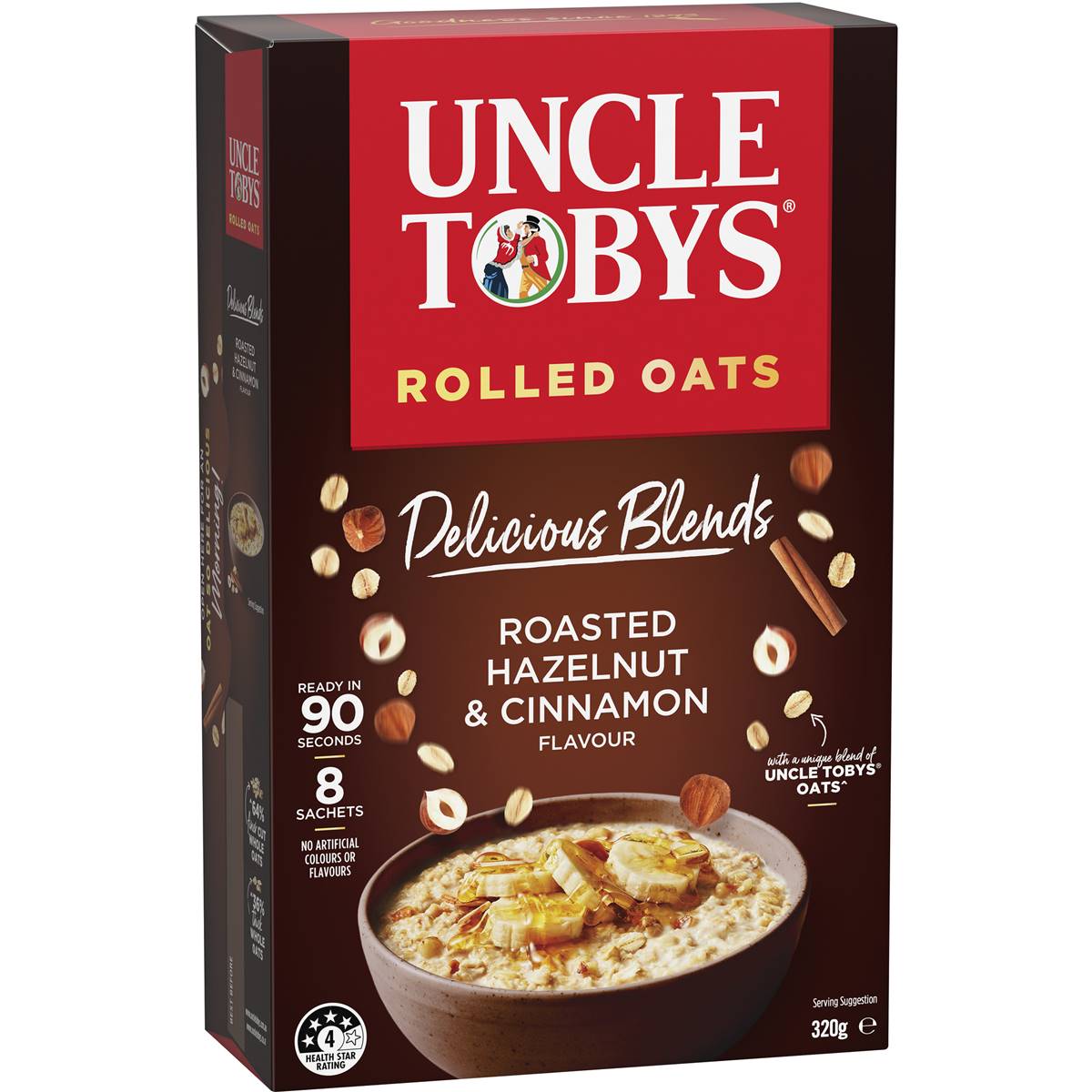 Calories in Uncle Tobys Oats Porridge Delicious Blends Hazelnut & Cinnamon