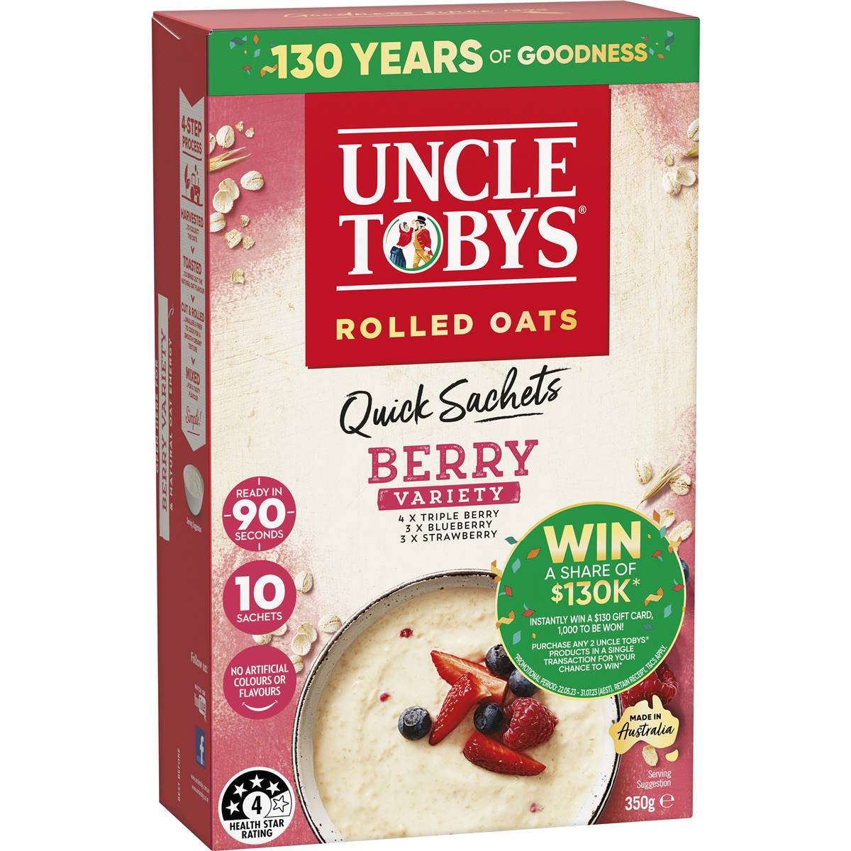 Calories in Uncle Tobys Oats Porridge Quick Sachets Berry Variety