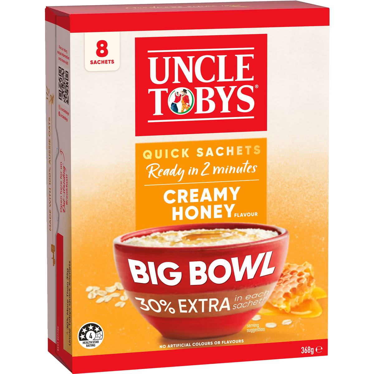 Calories in Uncle Tobys Oats Quick Sachets Big Bowl Creamy Honey Porridge