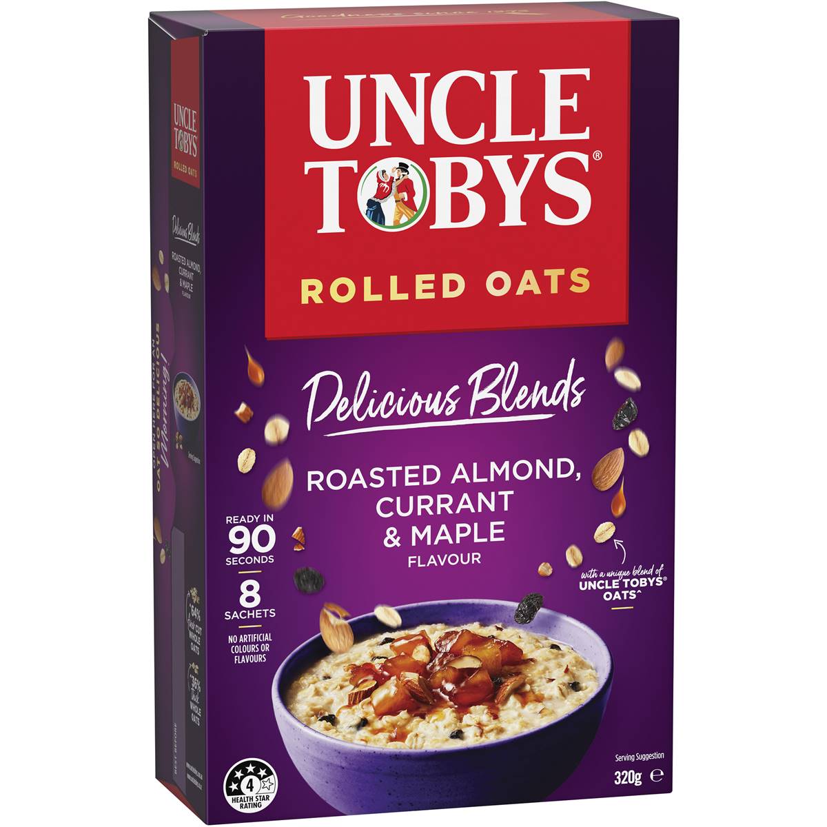 Calories in Uncle Tobys Oats Porridge Delicious Blends Almond, Currant & Maple