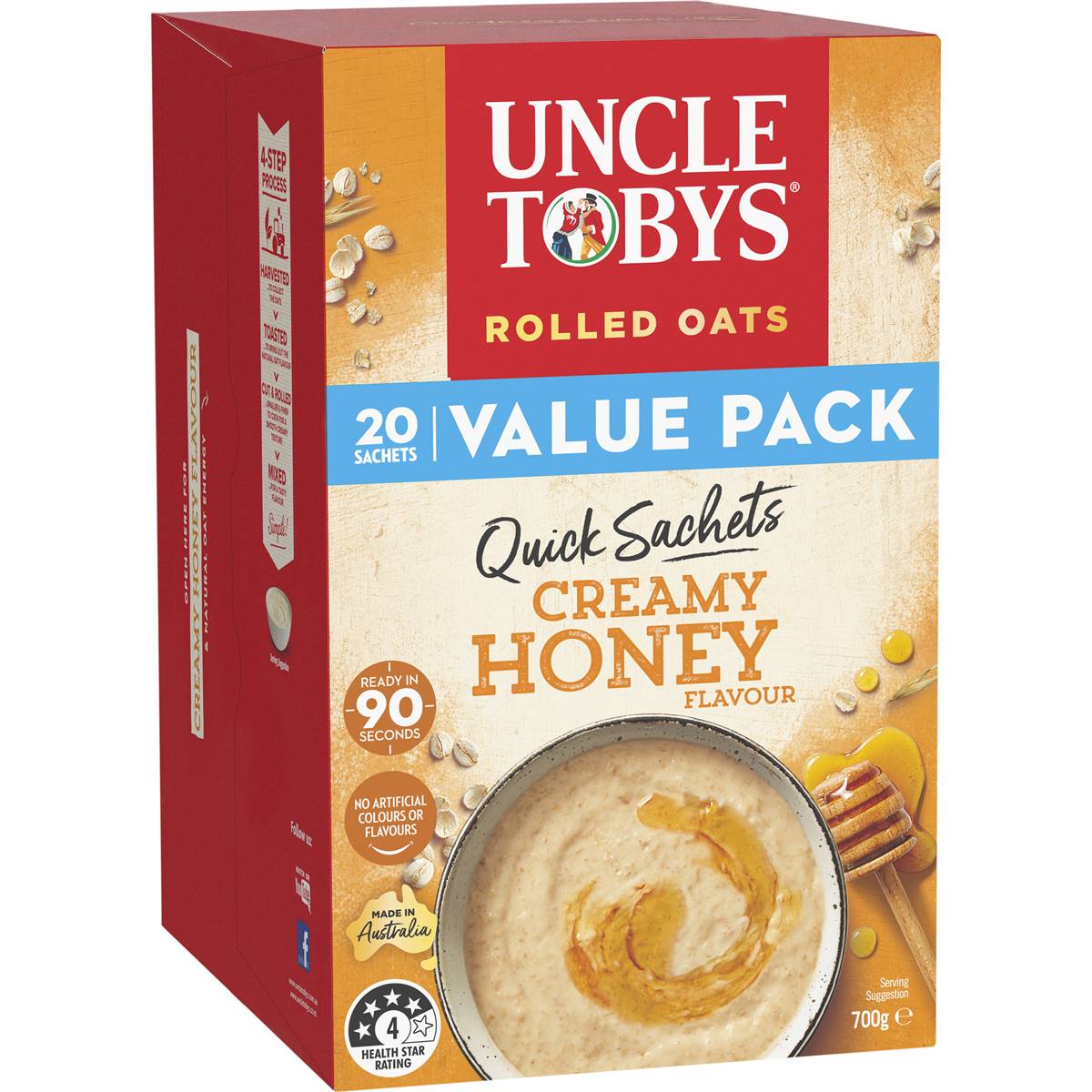Calories in Uncle Tobys Oats Porridge Quick Sachets Creamy Honey