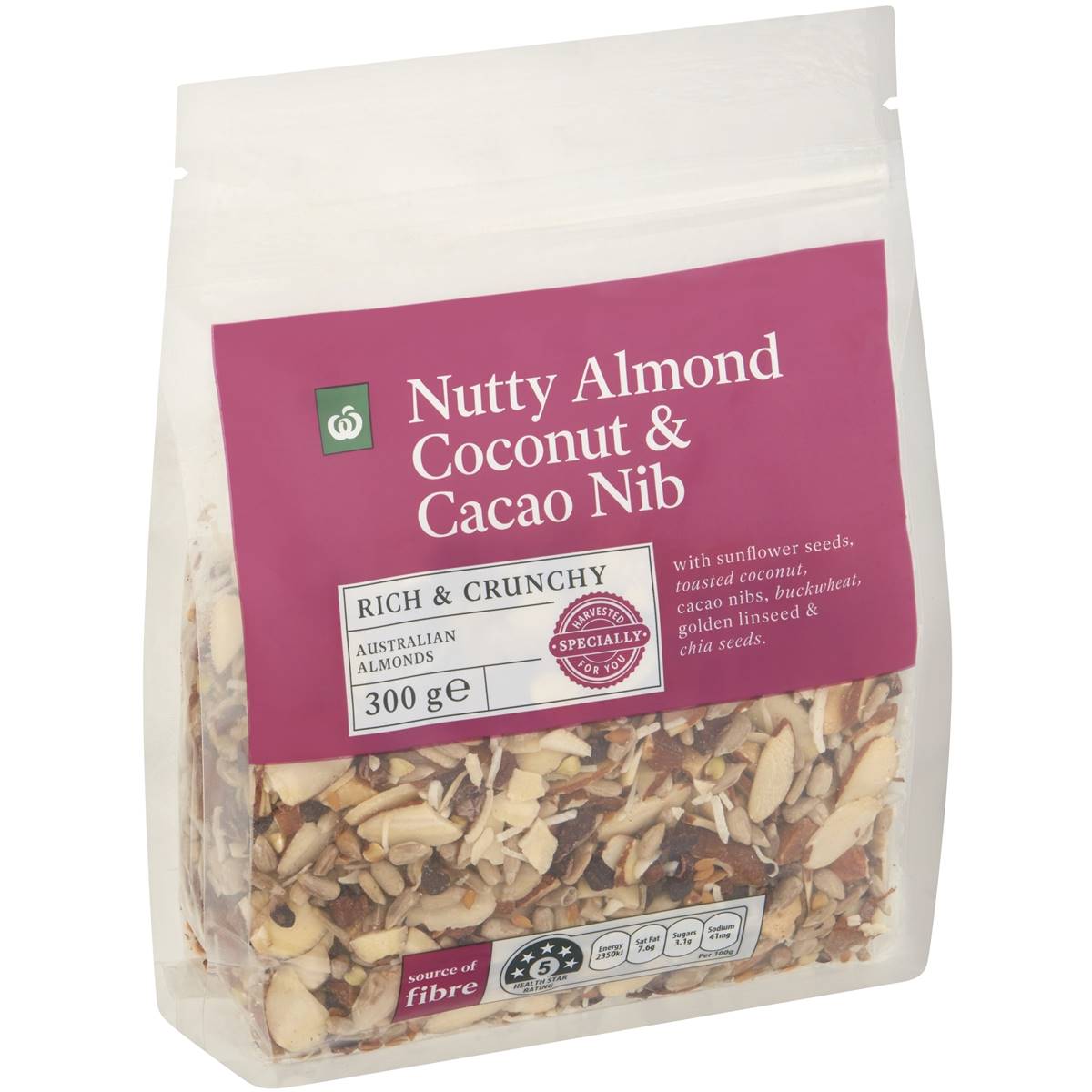 Calories in Woolworths Nutty Almond Coconut & Cacao Nib