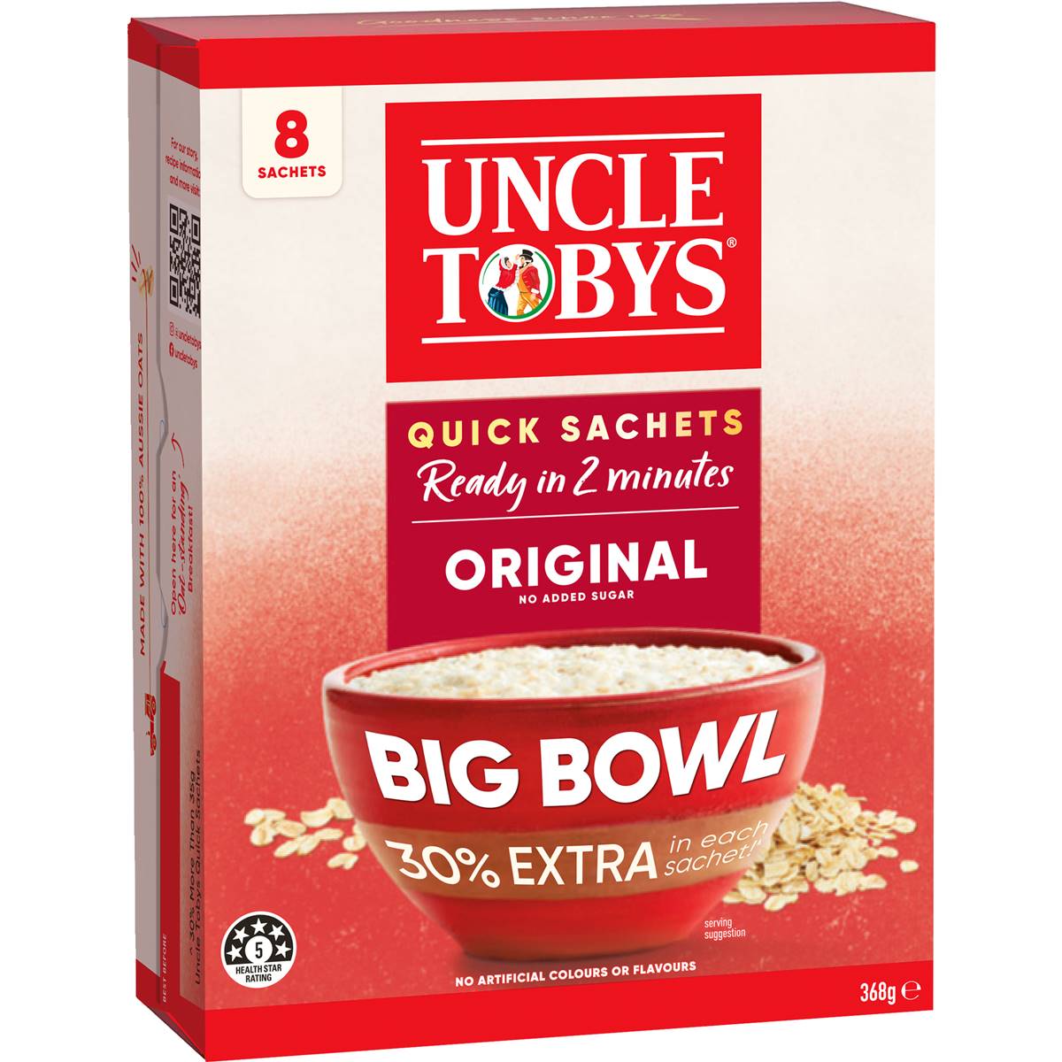 Calories in Uncle Tobys Oats Porridge Quick Sachets Original Big Bowl