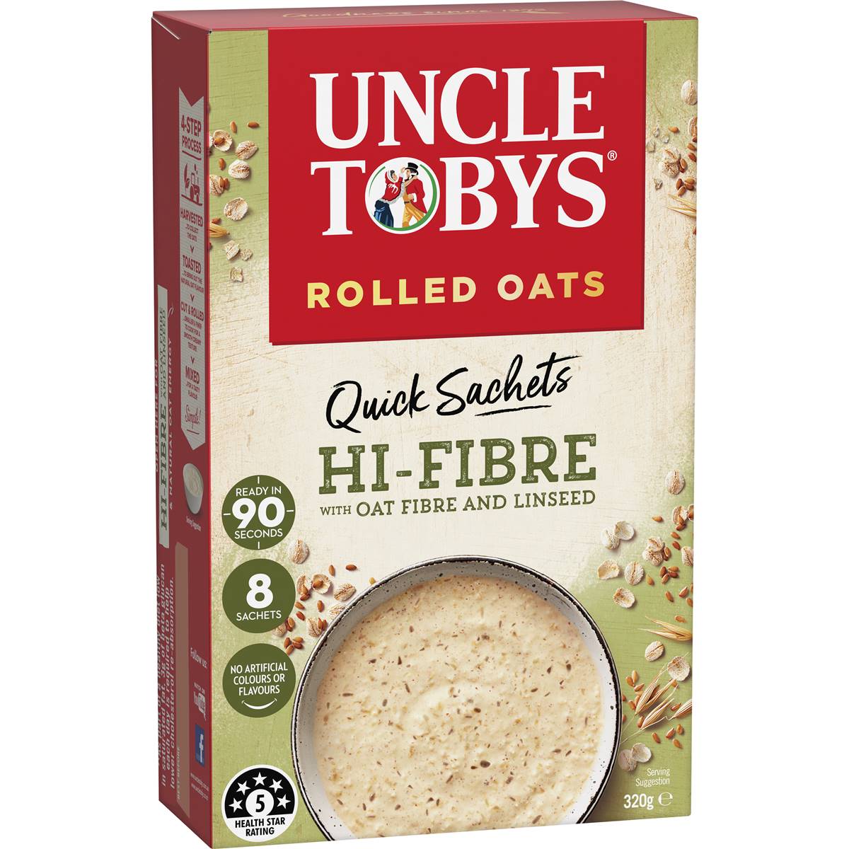 Calories in Uncle Tobys Oats Quick Sachets Hi-fibre Porridge