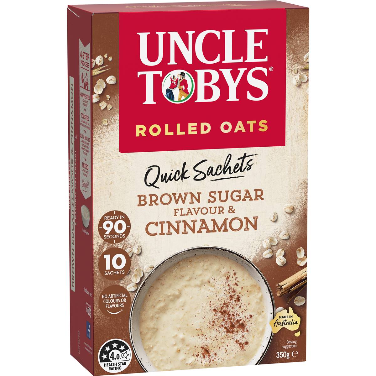 Calories in Uncle Tobys Oats Porridge Quick Sachets Brown Sugar & Cinnamon