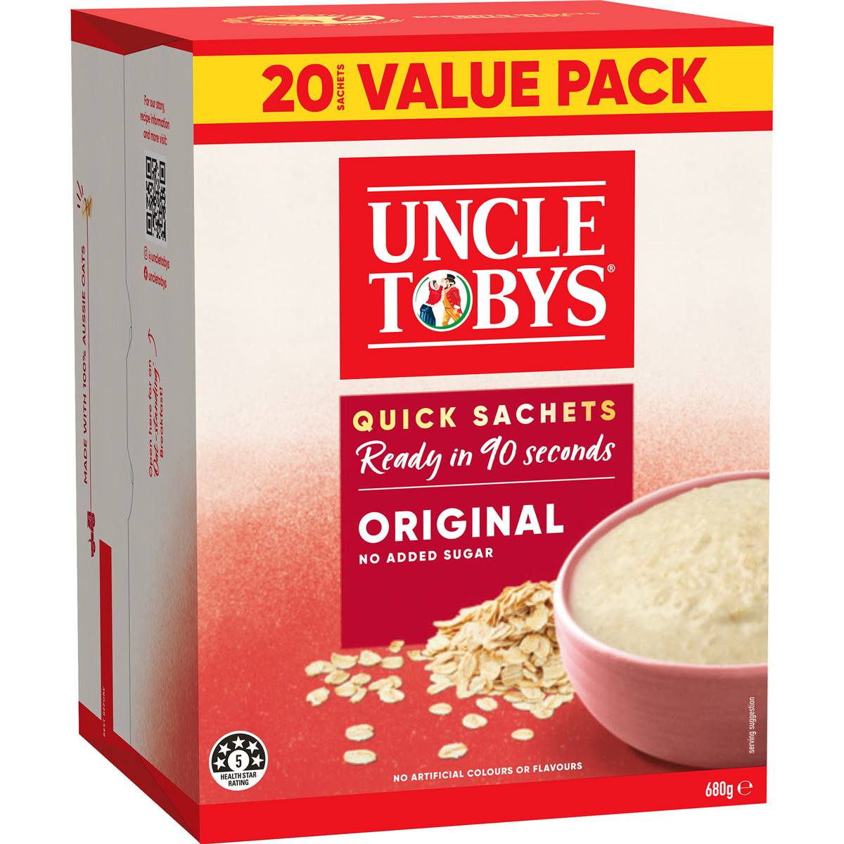 Calories in Uncle Tobys Oats Quick Sachets Family Pack Original Porridge