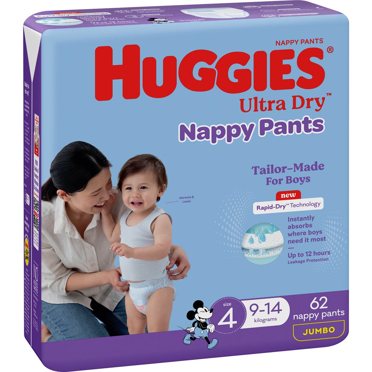 Huggies Ultra Dry Nappy Pants Boys Size 4 (9-14kg) 62 pack