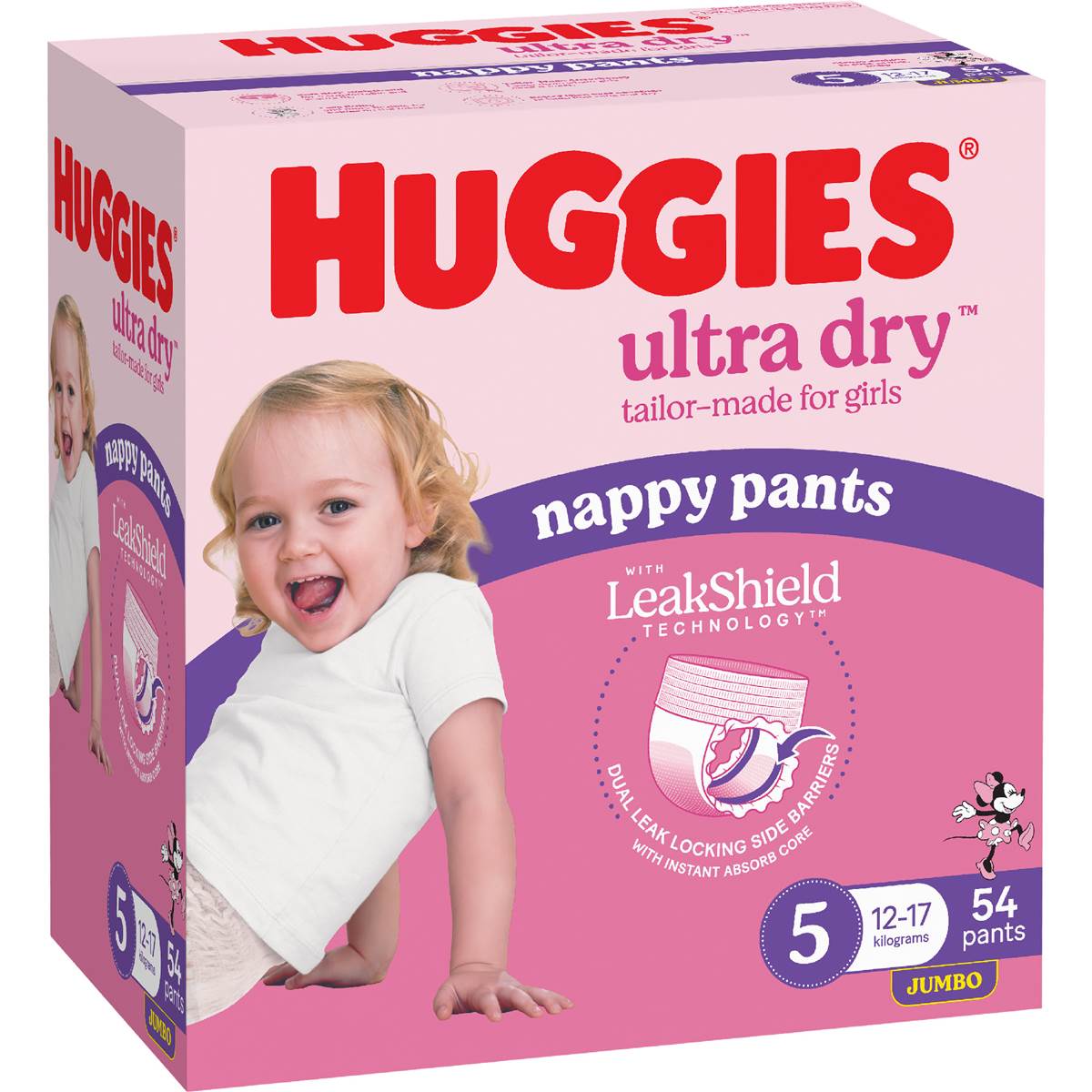Huggies Ultra Dry Nappy Pants Girls Size 5 (12-17kg) 54 pack