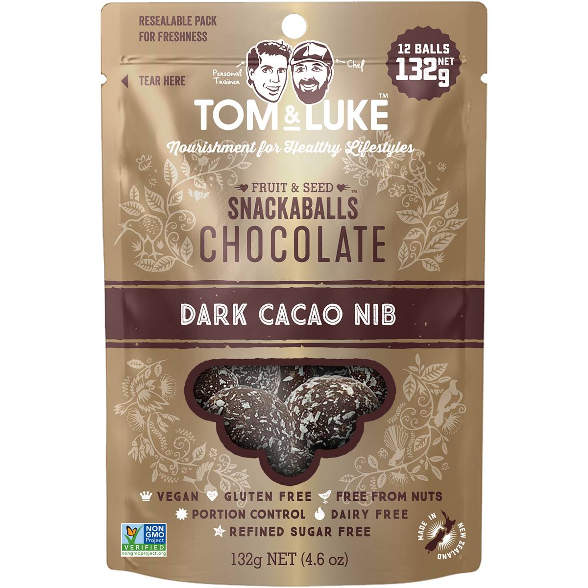 Calories in Tom & Luke Dark Cacao Nib Snackaballs