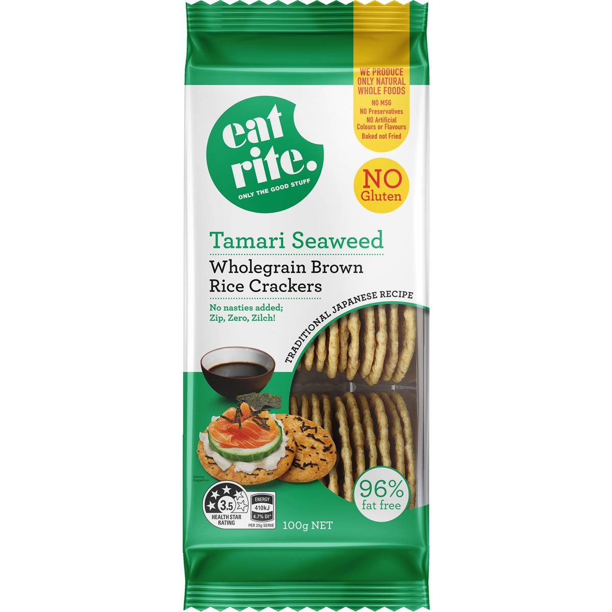 397 calories in Eatrite Rice Crackers Tamari Seaweed (100g) calcount