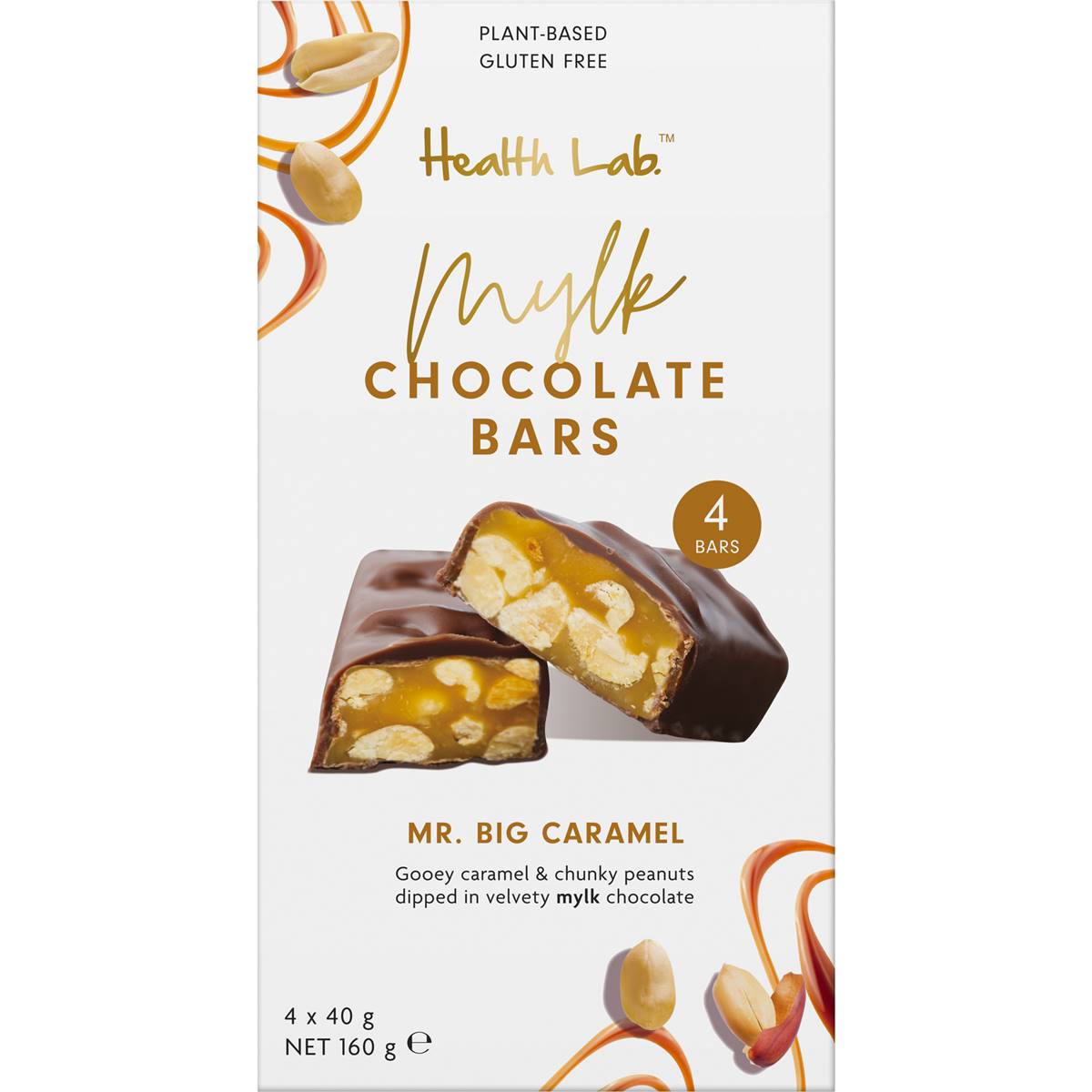 Calories in Health Lab Mylk Mr. Big Caramel Peanut Chocolate Bar