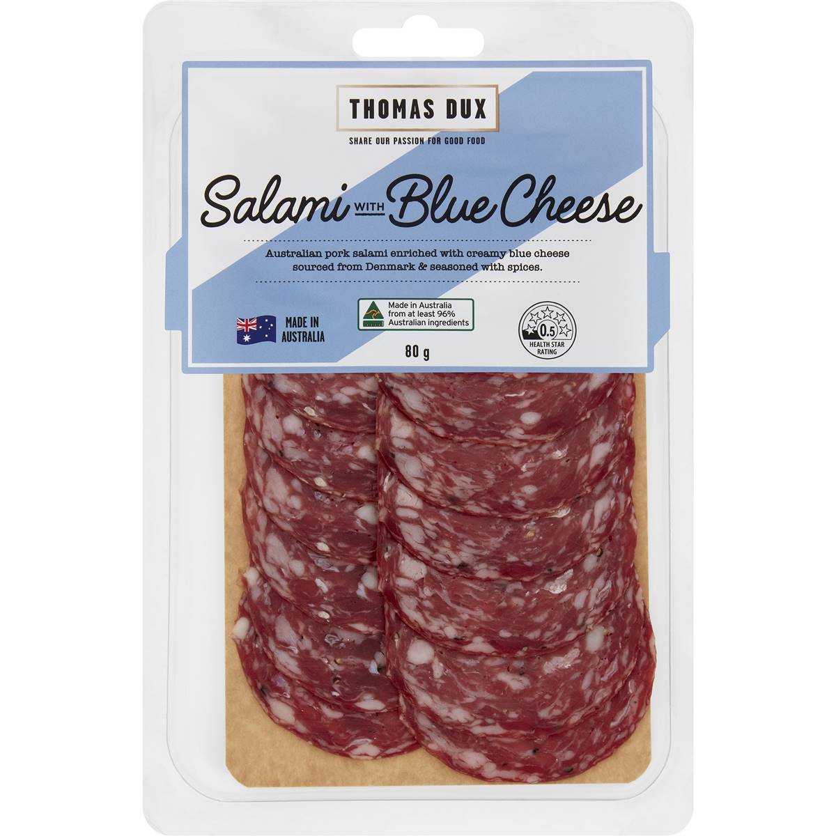 Calories in Thomas Dux Salami With Blue Cheese