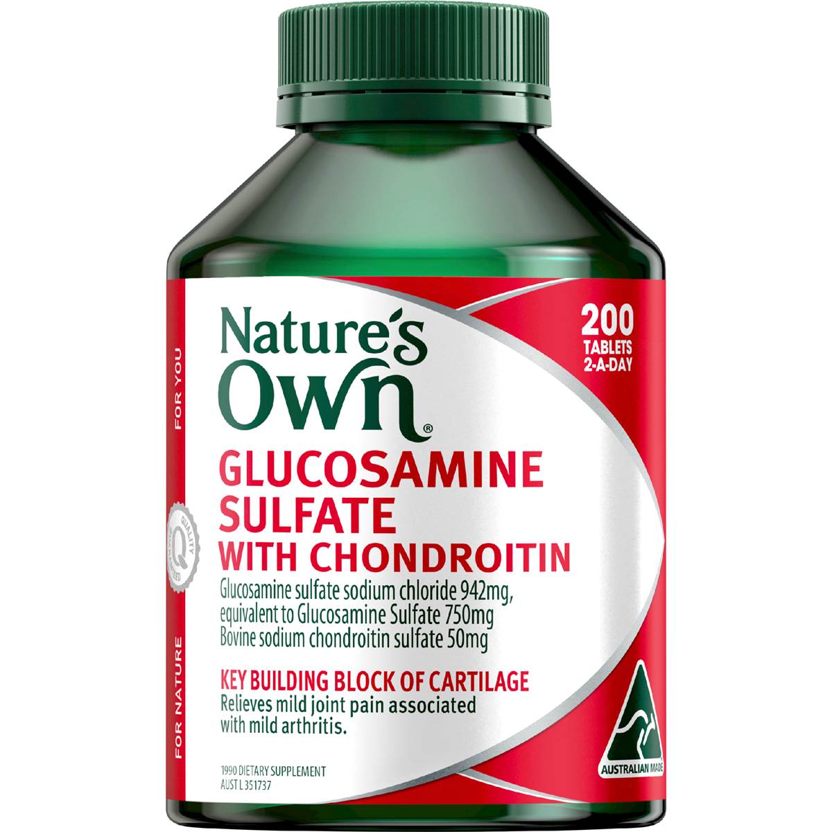 Nature's Own Glucosamine Sulfate & Chondroitin Tablets For Joints 200 pack