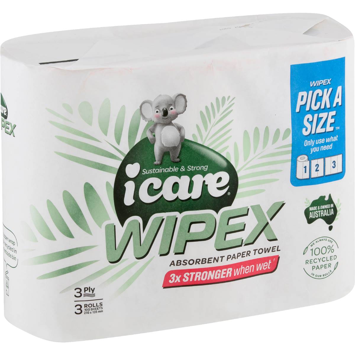 icare Wipex Absorbent Recycled Pick A Size Paper Towel 3 x 100 pack