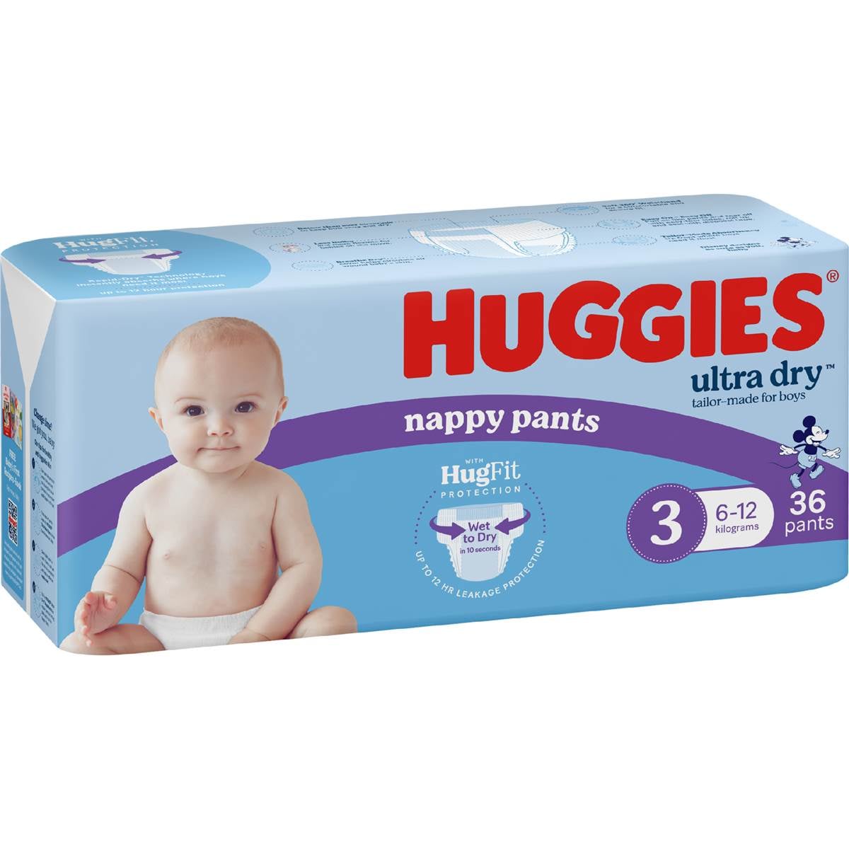 Huggies Ultra Dry Nappy Pants Boys Size 3 (6-12kg) 36 pack