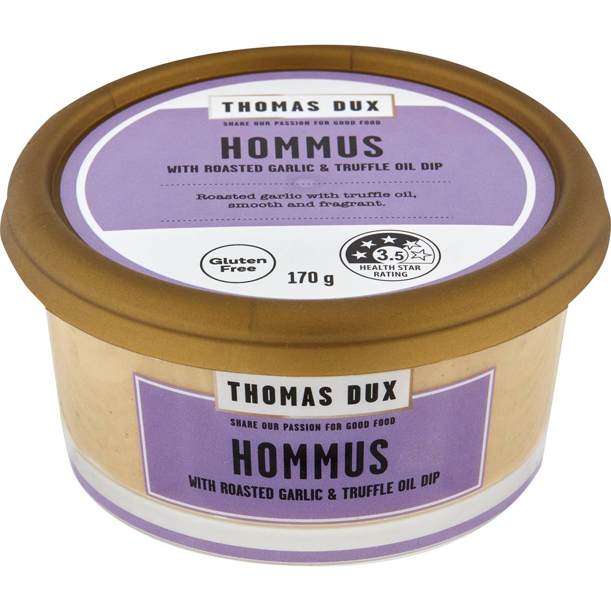 Calories in Thomas Dux Hommus With Roasted Garlic & Truffle Oil Dip