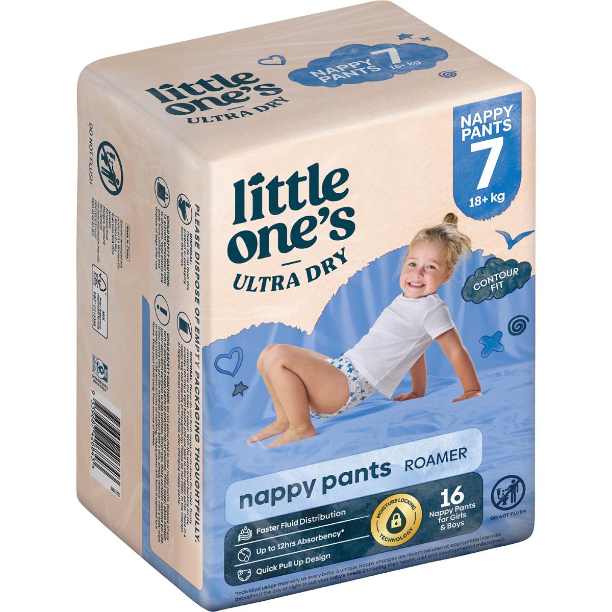 Little One's Ultra Dry Nappy Pants Size 7 18+ kg Boys & Girls 16 pack