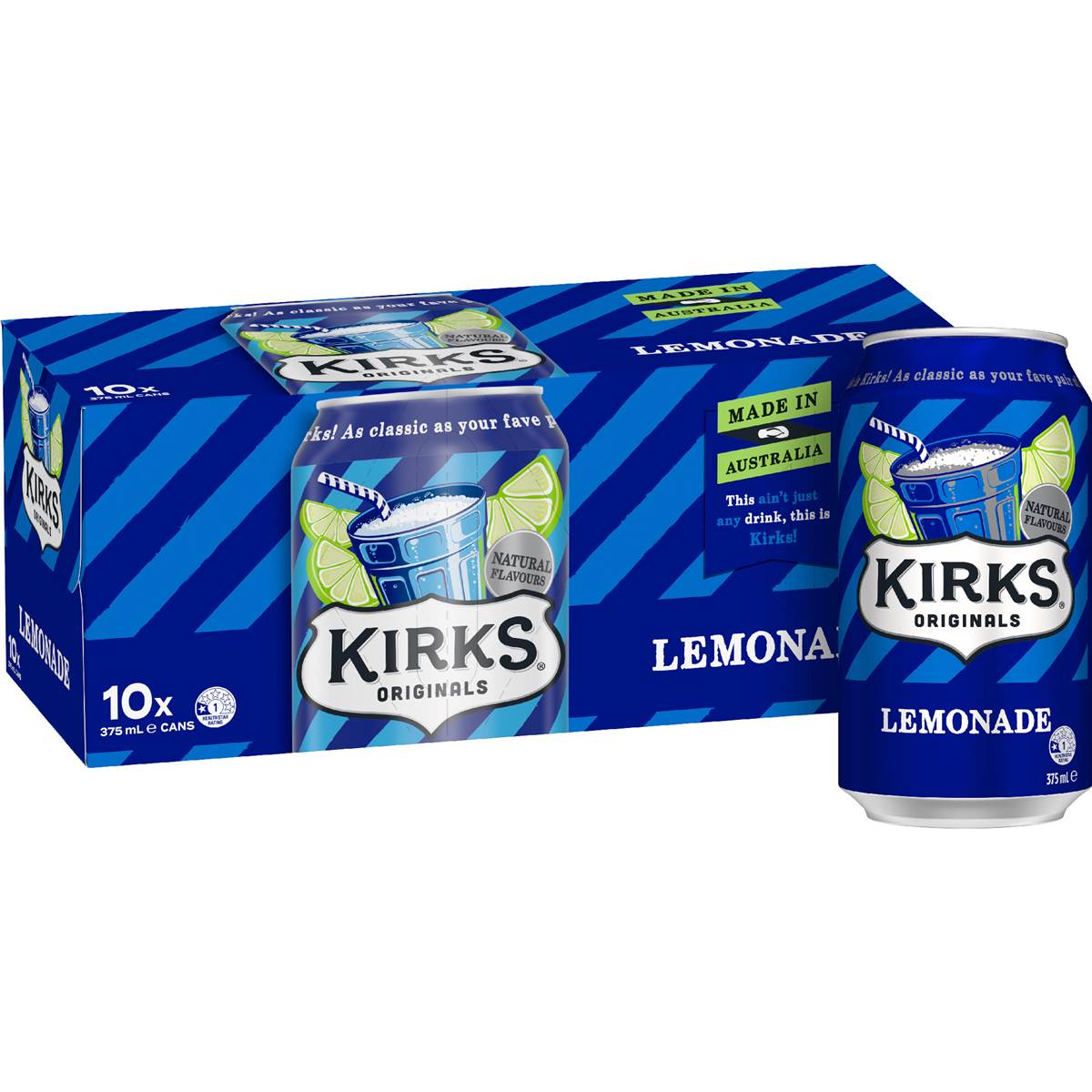 Kirks Lemonade Soft Drink Cans 375mL x 10 pack