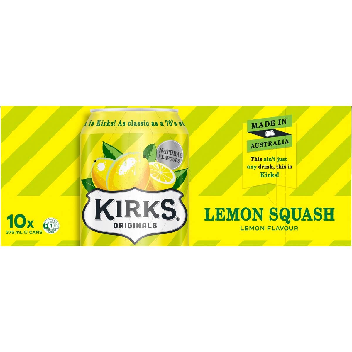 Kirks Lemon Squash Soft Drink Cans 375mL x 10 pack