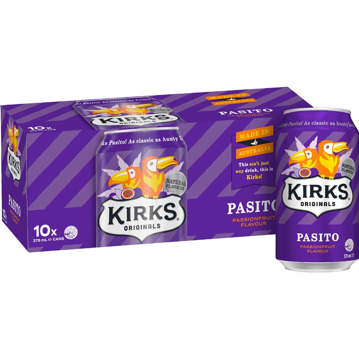 Kirks Pasito Soft Drink Cans 375mL x 10 pack