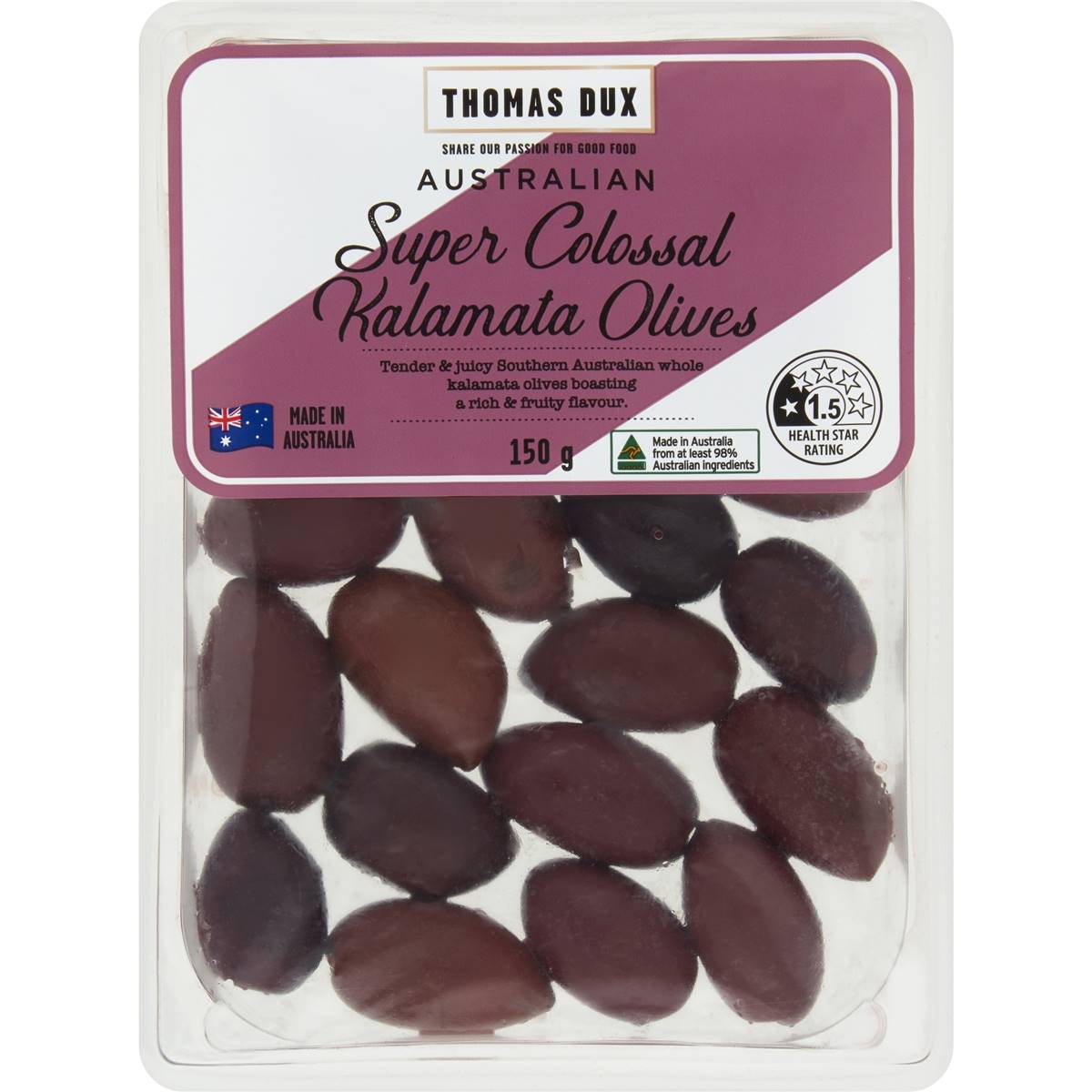 Calories in Thomas Dux Australian Super Colossal Kalamata Olives
