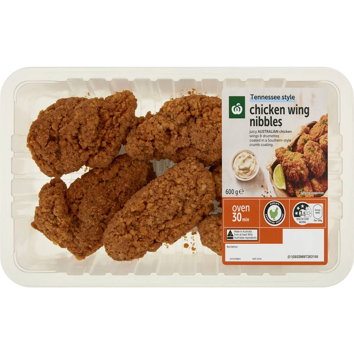 Calories in Woolworths Buttermilk Tennessee Style Chicken Wing Nibbles