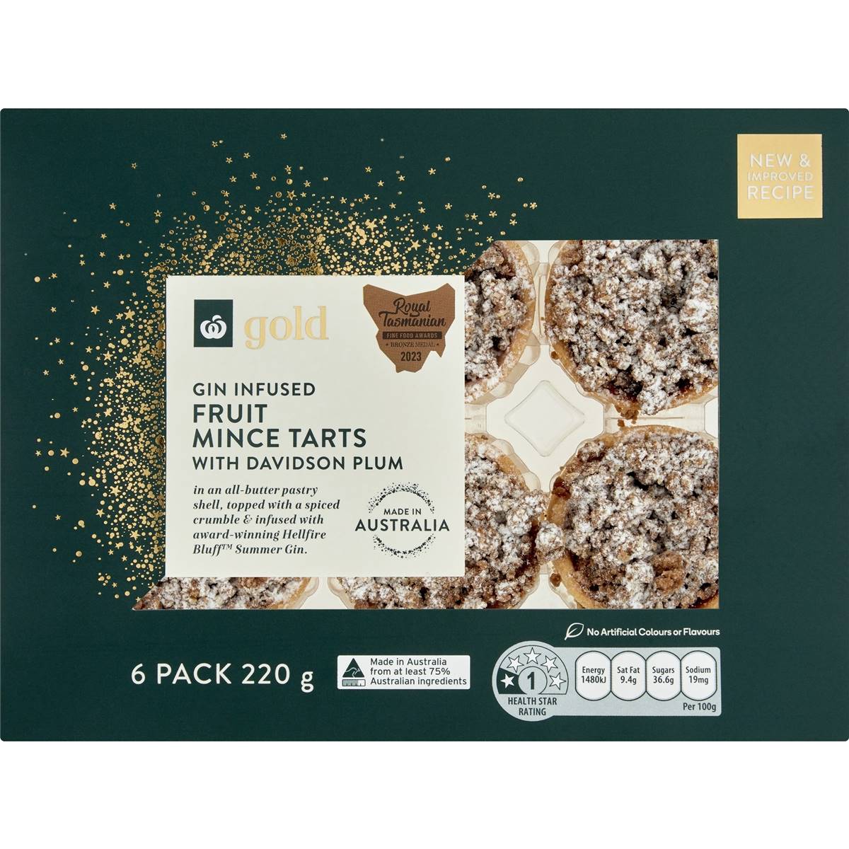 Calories in Woolworths Gold Gin Infused Fruit Mince Tarts