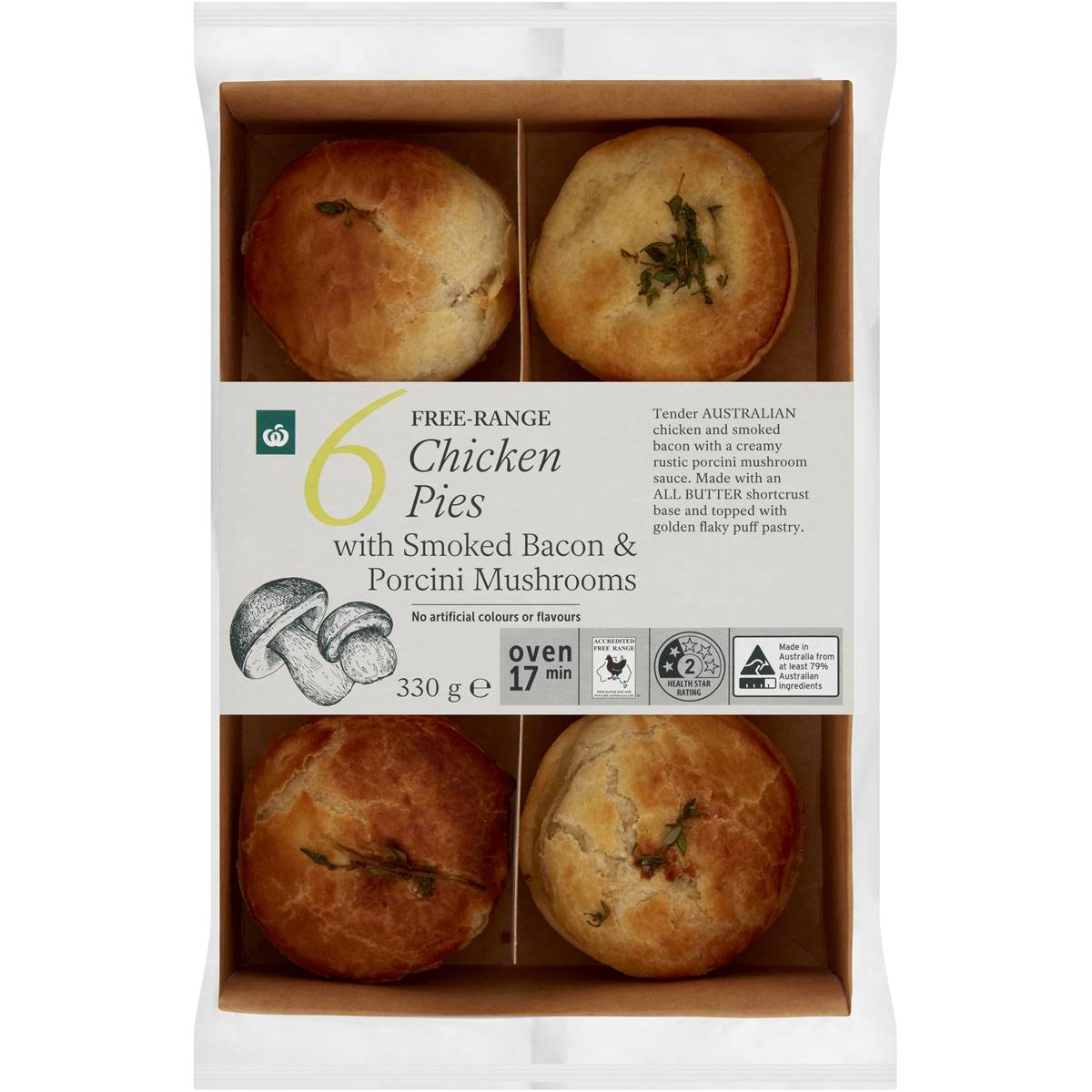 Calories in Woolworths Free Range Chicken Porcini Mushroom & Smoked Bacon Pies