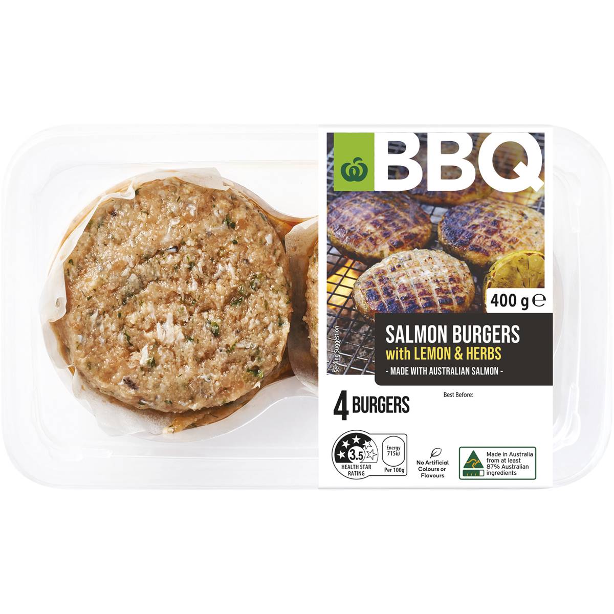 Calories in Woolworths Bbq Salmon Burgers