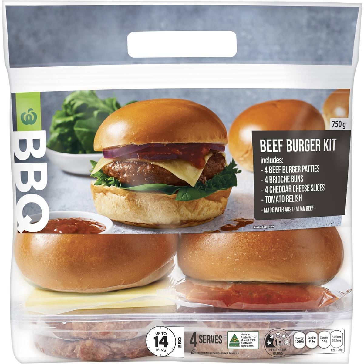 Calories in Woolworths Bbq Beef Burger Kit