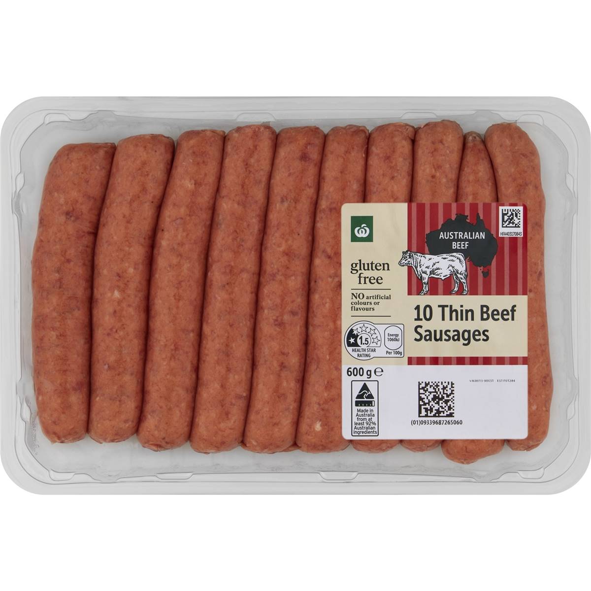 Calories in Woolworths 10 Thin Beef Sausages calcount