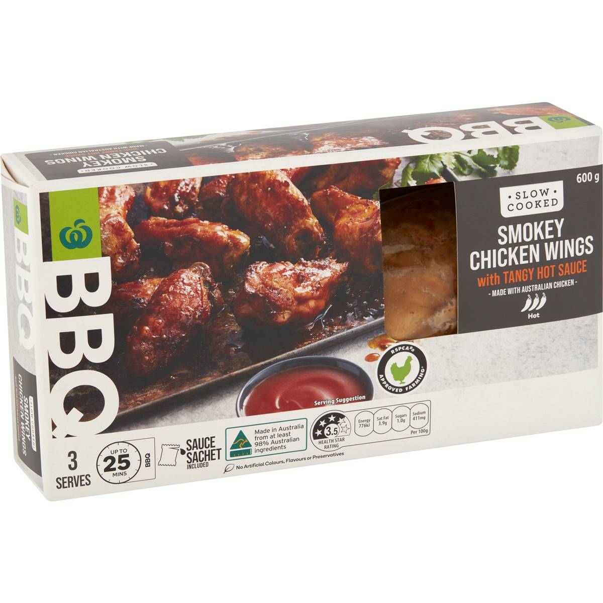 Calories in Woolworths Bbq Slow Cooked Smokey Chicken Wings With Tangy Hot Sauce