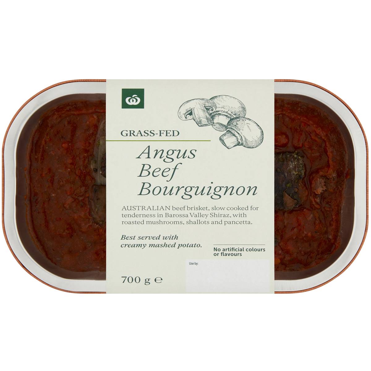 Calories in Woolworths Grass Fed Angus Beef Bourguignon & Shiraz