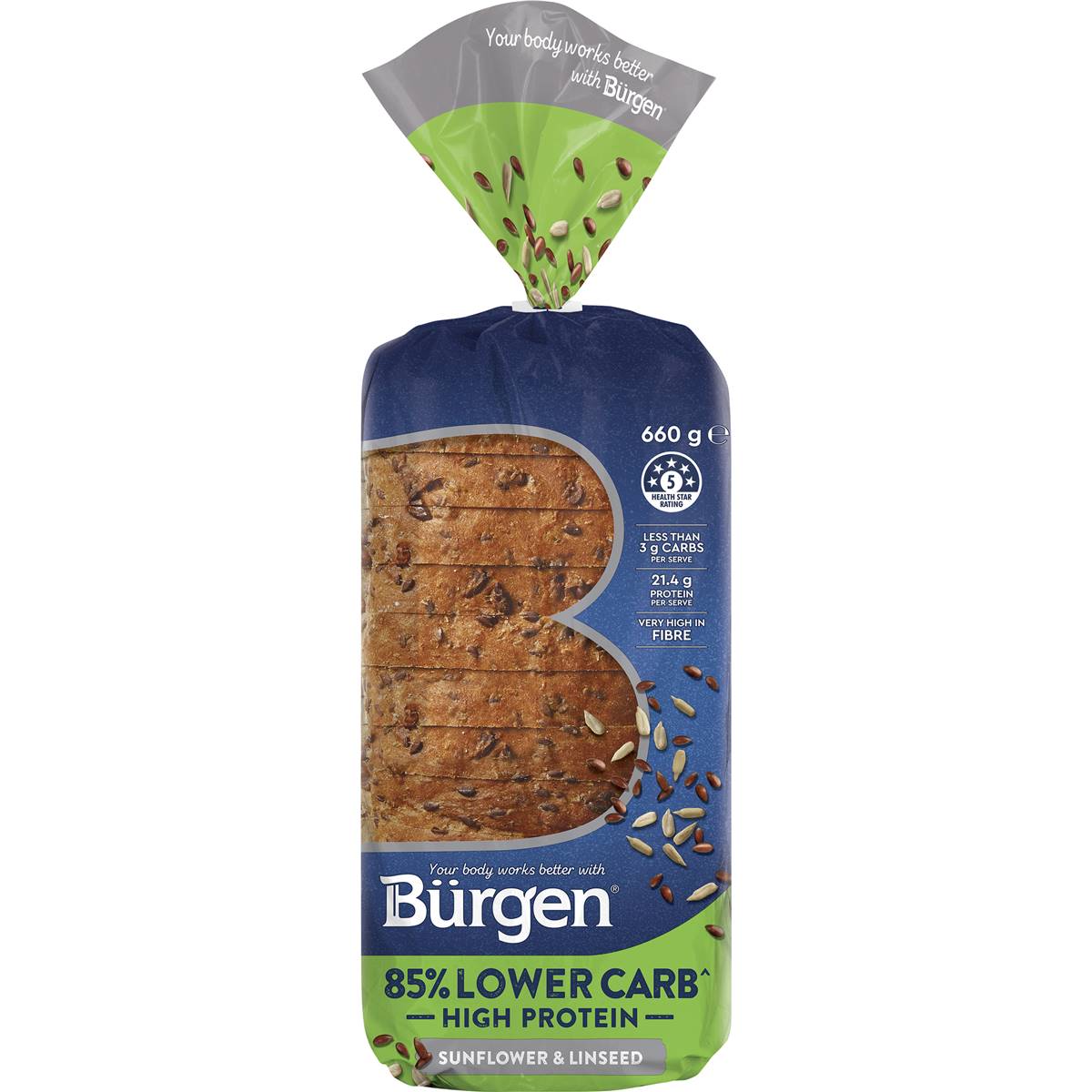 Calories in Burgen Gluten Free Bread Chia & Sunflower calcount