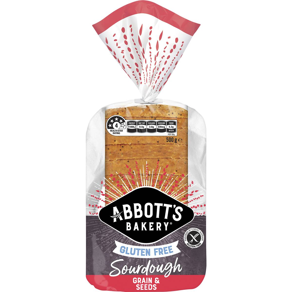Calories in Abbott's Bakery Gluten Free Sourdough Grains & Seeds Bread Loaf
