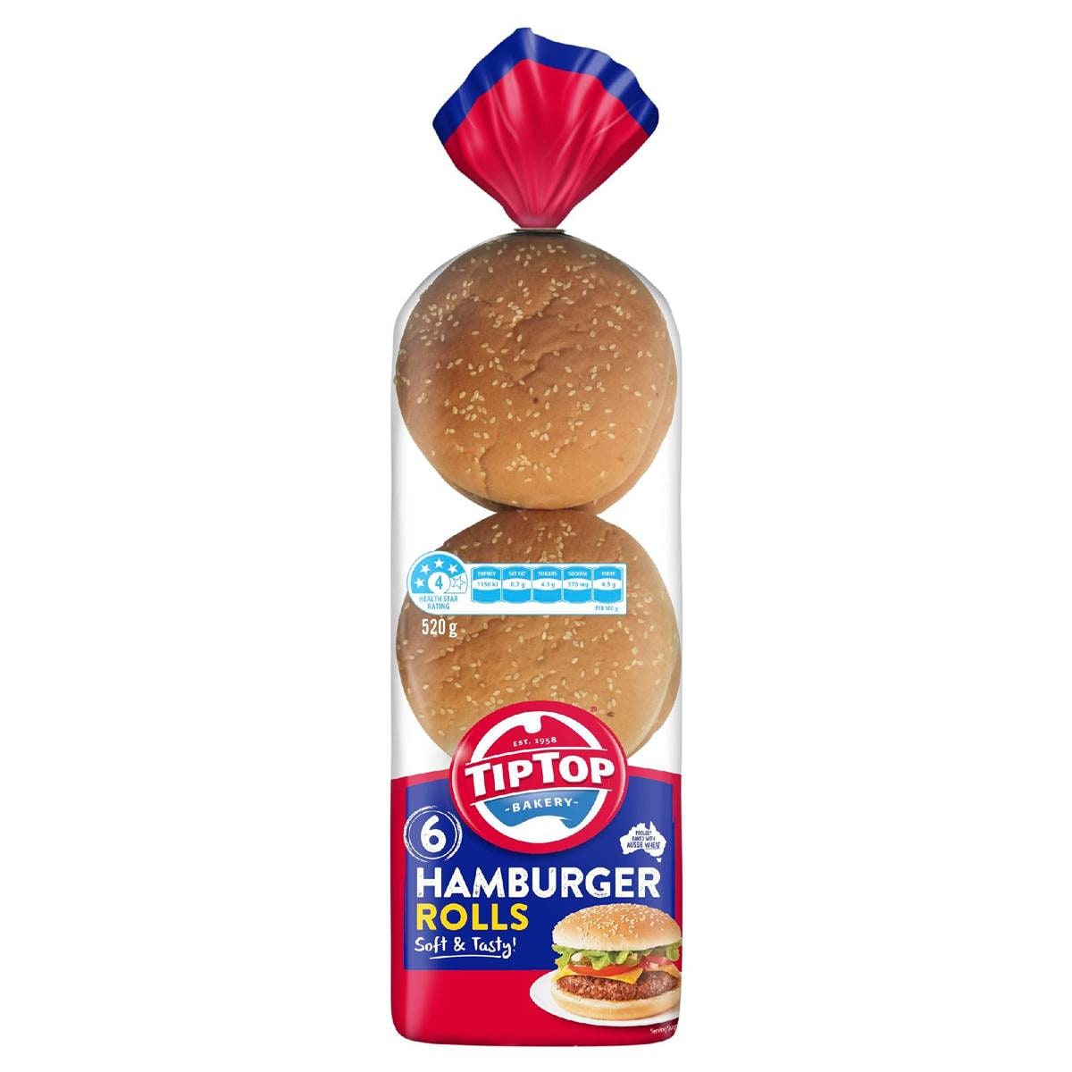Calories in Tip Top White Bread Rolls Hamburger Buns calcount