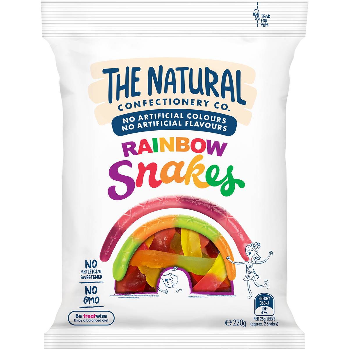 The Natural Confectionery Co. Rainbow Snakes Lollies 220g