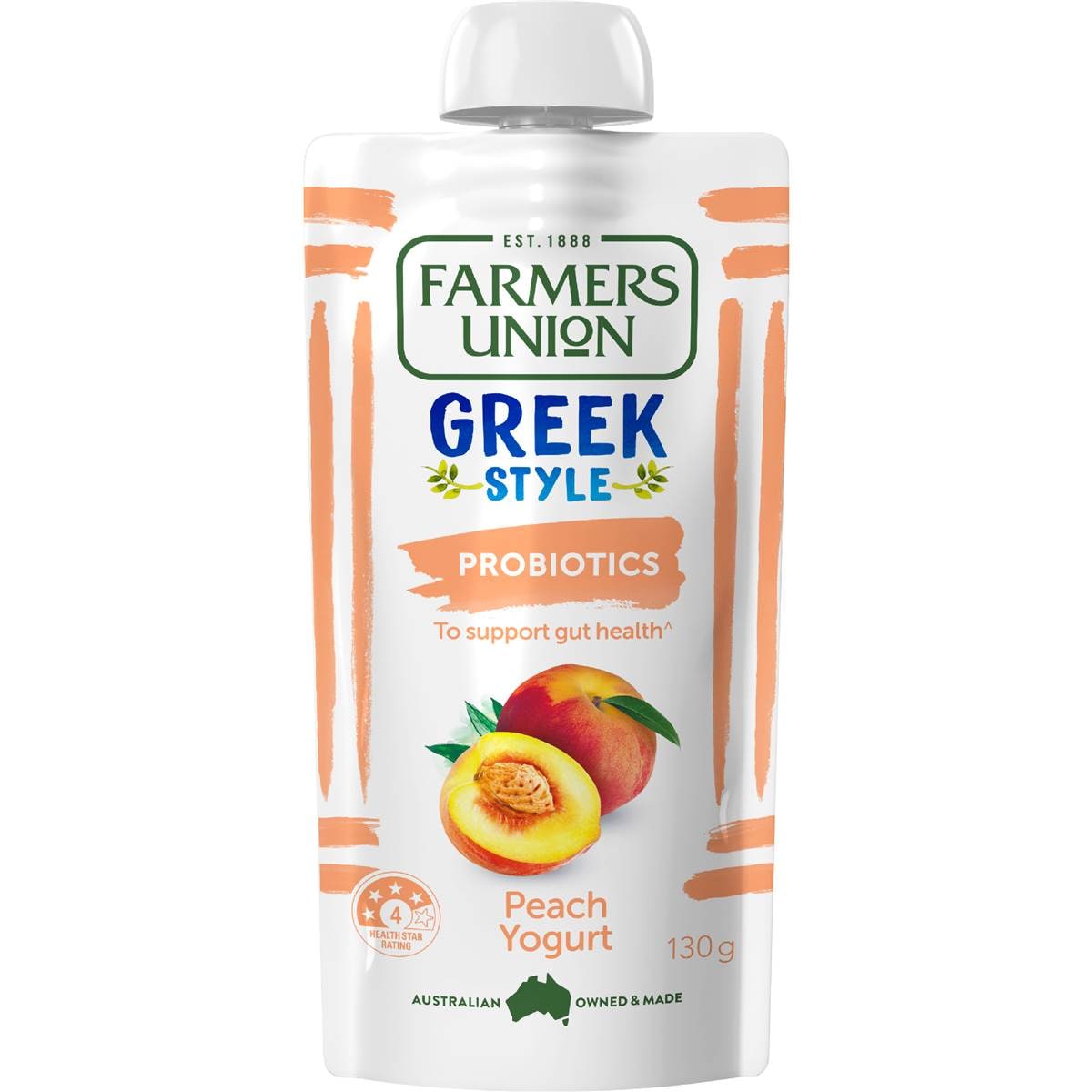 Farmers Union Greek Style Yoghurt Pouch Peach 130g