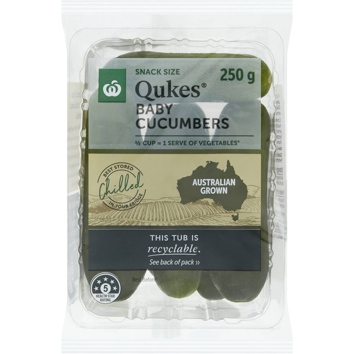 Calories in Woolworths Qukes Baby Cucumbers Punnet
