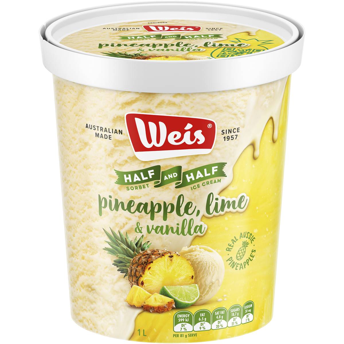 Calories in Weis Half & Half Pineapple, Lime & Vanilla Sorbet Ice Cream