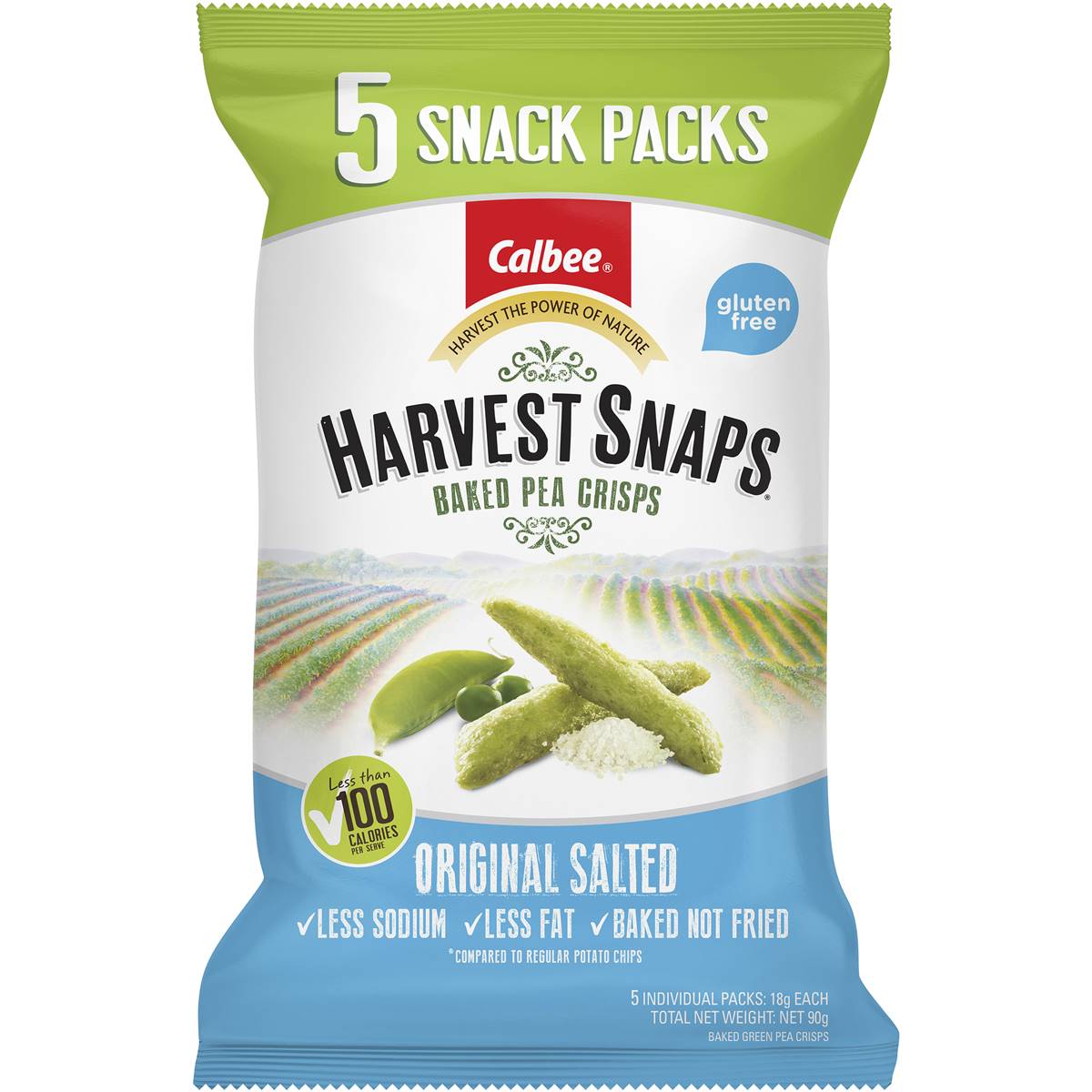 Calories in Calbee Harvest Snaps Pea Original Salted Multipack Baked Crisps