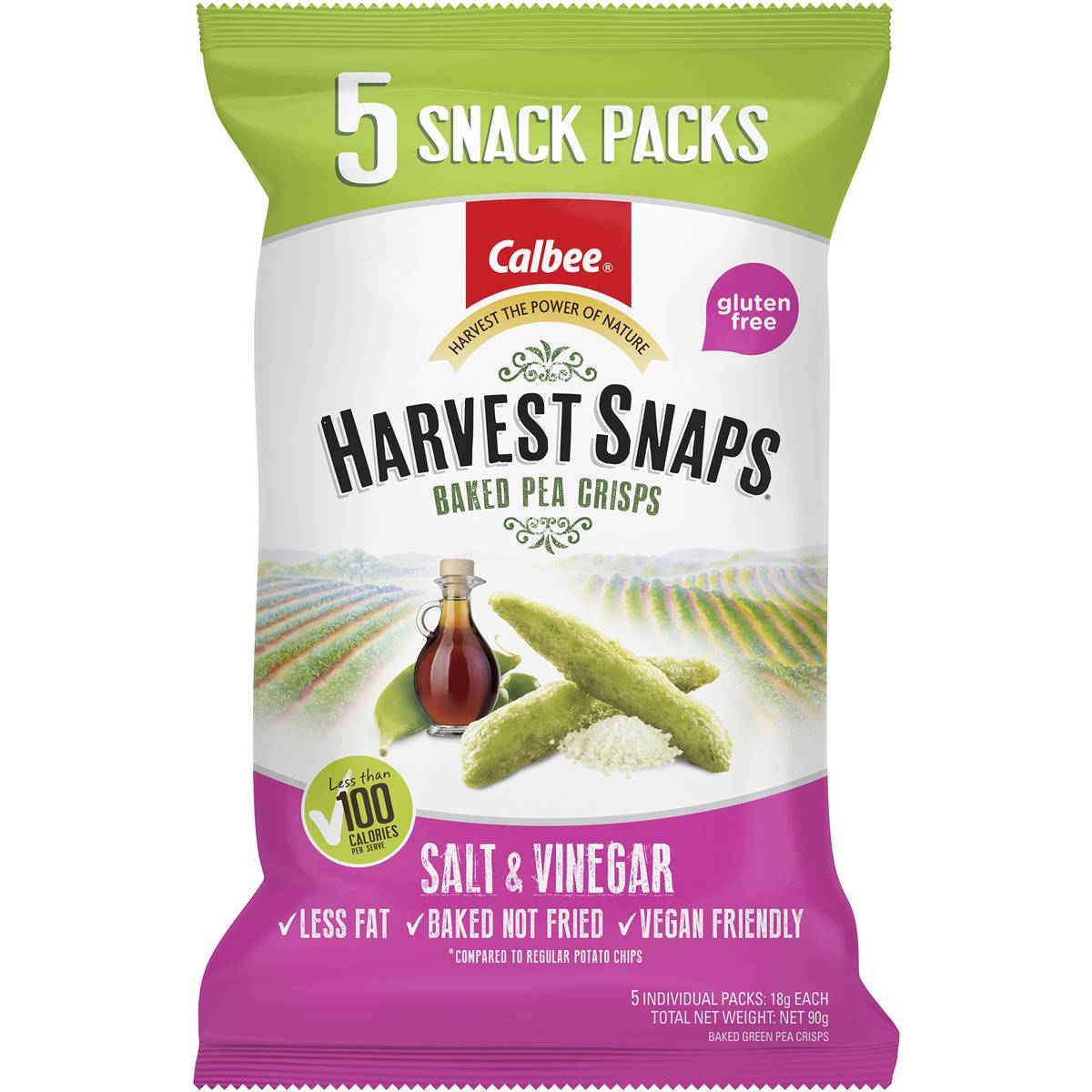 Calories in Calbee Harvest Snaps Pea Salt & Vinegar Multipack Baked Crisps