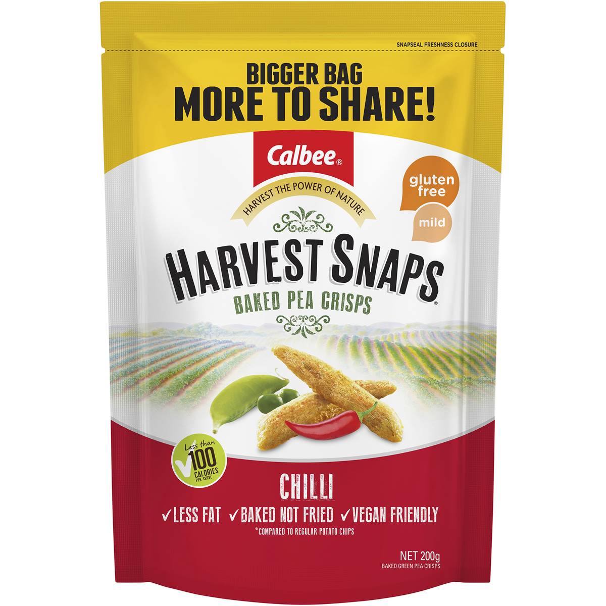 Calories in Calbee Harvest Snaps Chilli Baked Pea Crisps