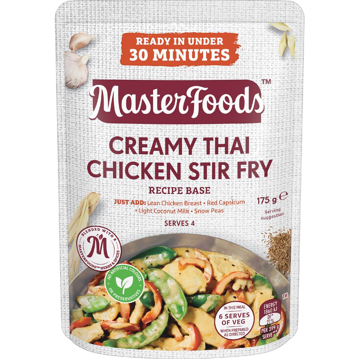 Calories in Masterfoods Stir Fry Recipe Base Creamy Thai Chicken calcount