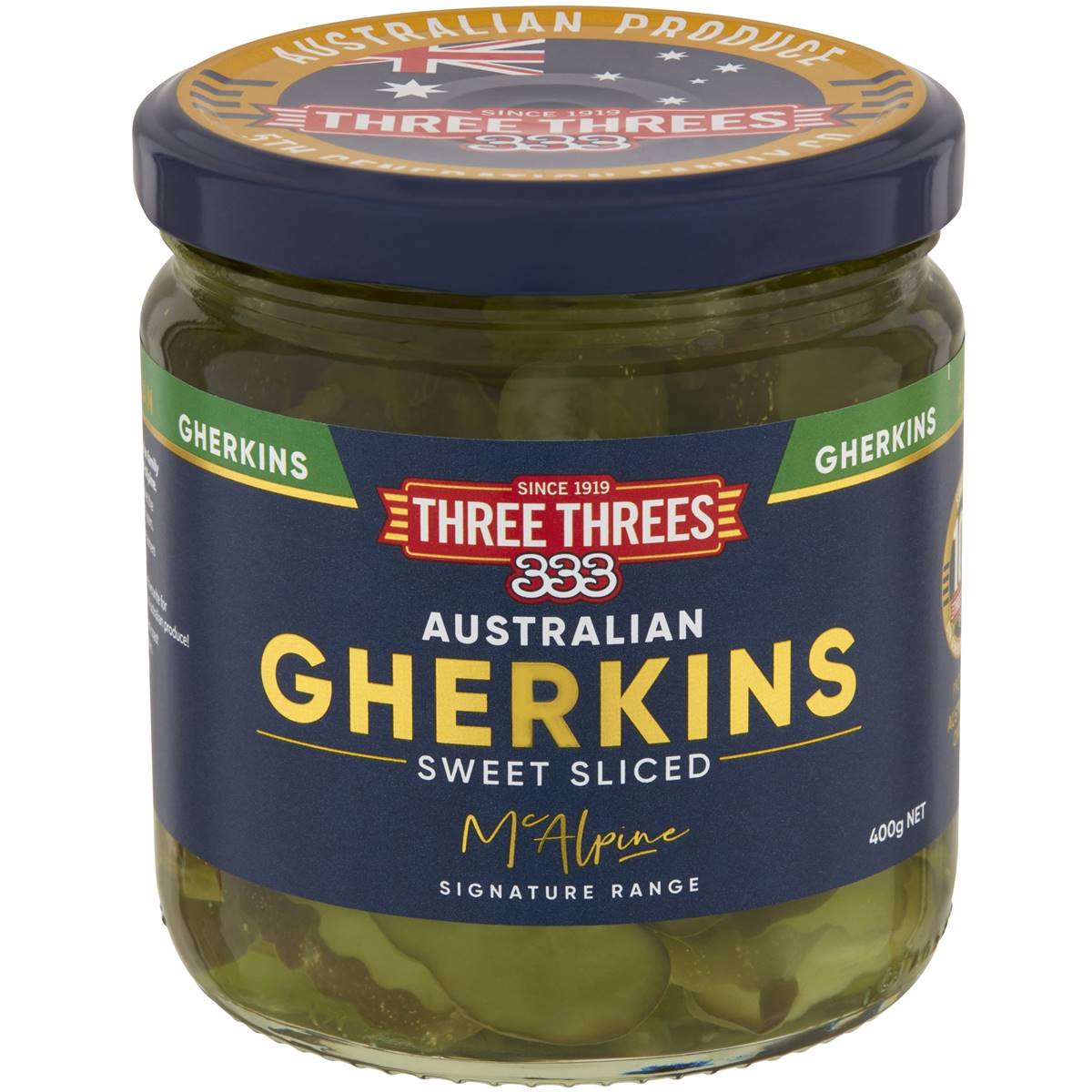 Calories in Three Threes Australian Gherkins Sweet Sliced