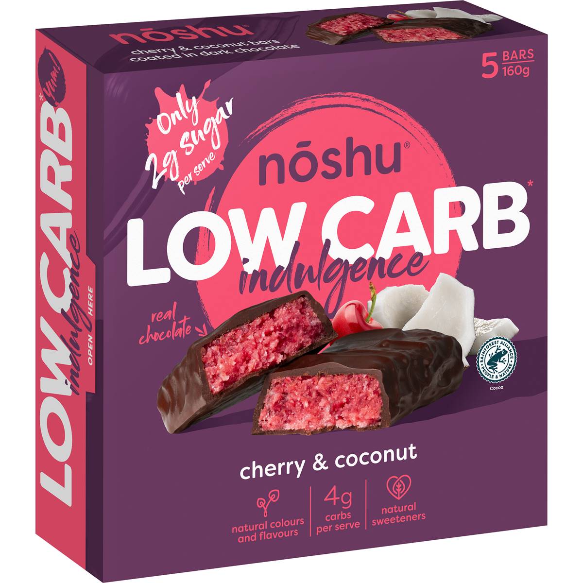 Calories in Noshu Low Carb Cherry & Coconut Indulgence Bars
